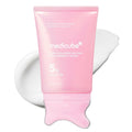 A pink squeeze tube of Medicube PDRN Collagen Gua Sha Neck Wrinkle Cream, shown with a white cream smear behind it on a white background.