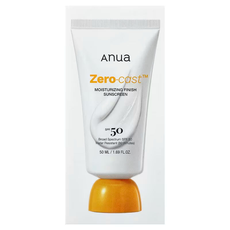 Anua، واقي شمسي Zero-Cast™، بلمسة نهائية مرطبة، عامل حماية 50، 1.69 أونصة سائلة (50 مل)