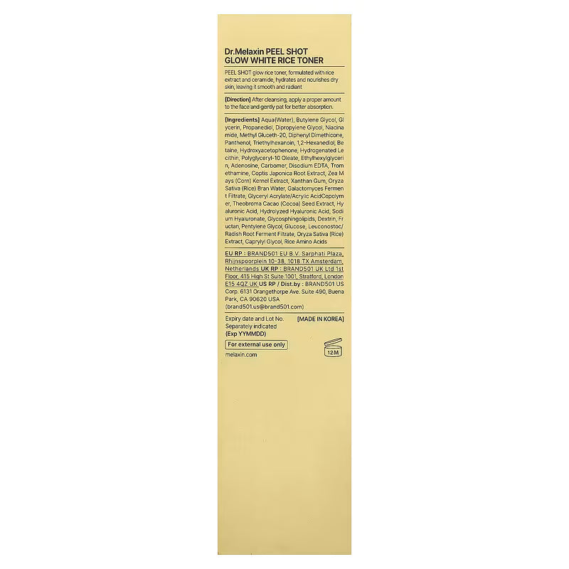 Dr.Melaxin, Peel Shot Glow White Rice Toner, 200 ml
