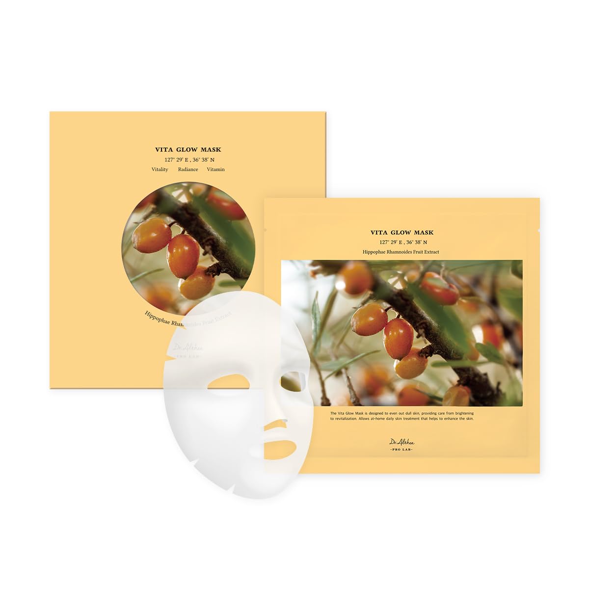 Dr. Althea Vita Glow Mask packaging with a white mask sheet on a white background