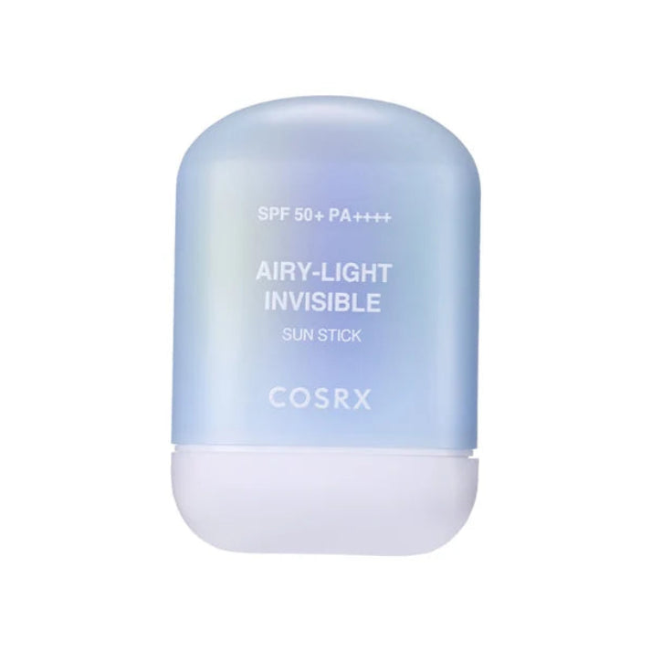 COSRX Airy-Light Invisible Sun Stick 19g in a light blue and white container, shown on a solid white background.