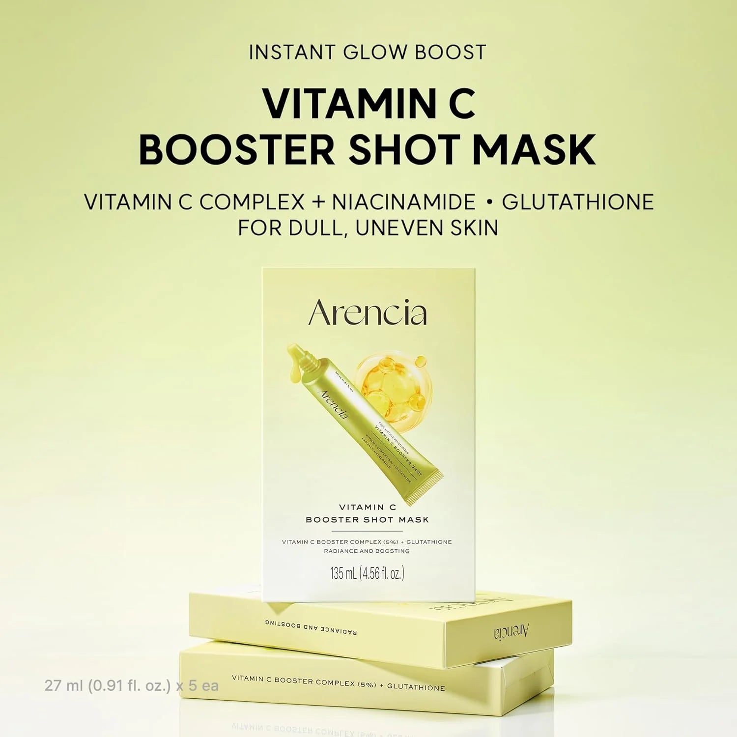 Arencia, Vitamin C Booster Shot Mask, 135ml, 5sheets