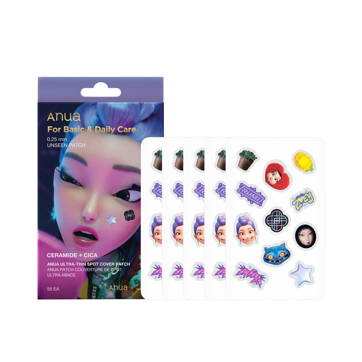 Anua Ultra-Thin Spot Cover Patch packaging with sample patches on a white background