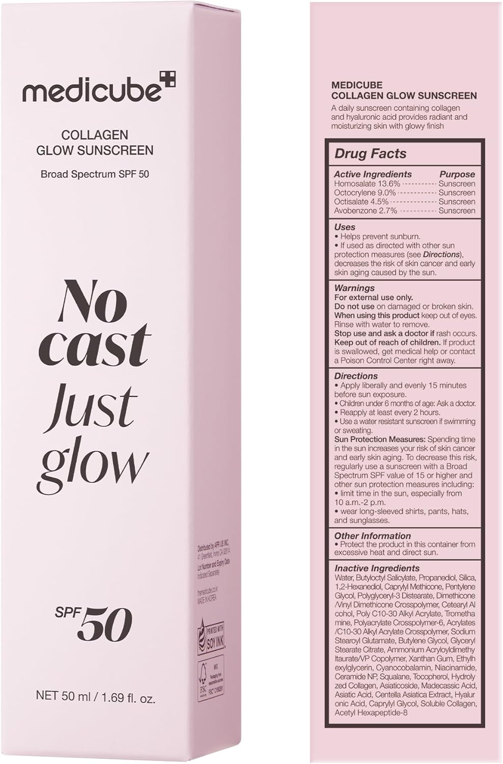 ميديكيوب، "لا للبقع، نعم للإشراق"، واقي شمس كولاجين جلو، عامل حماية SPF50+، 50 مل