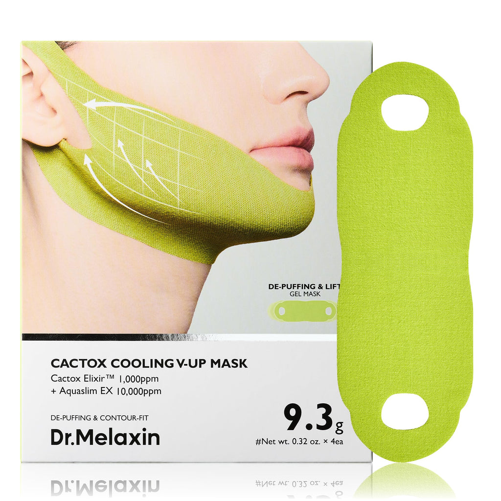 Dr. Melaxin Cactox Cooling V-Up Mask packaging with green gel mask on a white background