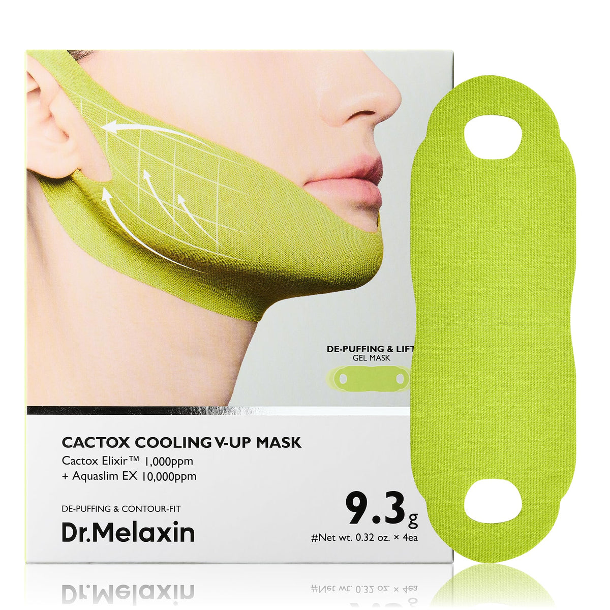 Dr. Melaxin Cactox Cooling V-Up Mask packaging with green gel mask on a white background