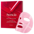 Arencia Red Collagen Jello Mask shown with its red packaging box and a translucent pink sheet mask on a white background.