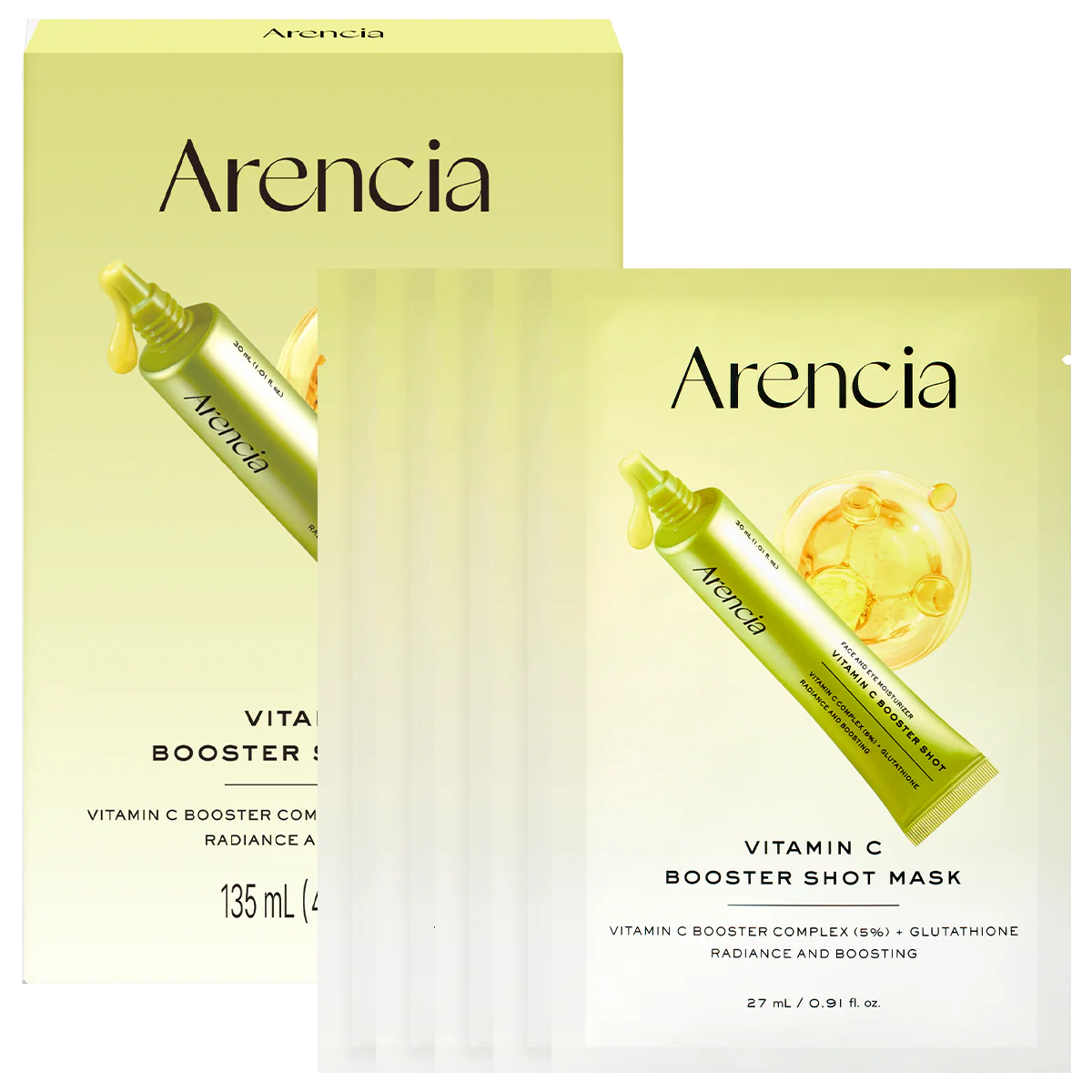 Arencia, Vitamin C Booster Shot Mask, 135ml, 5sheets