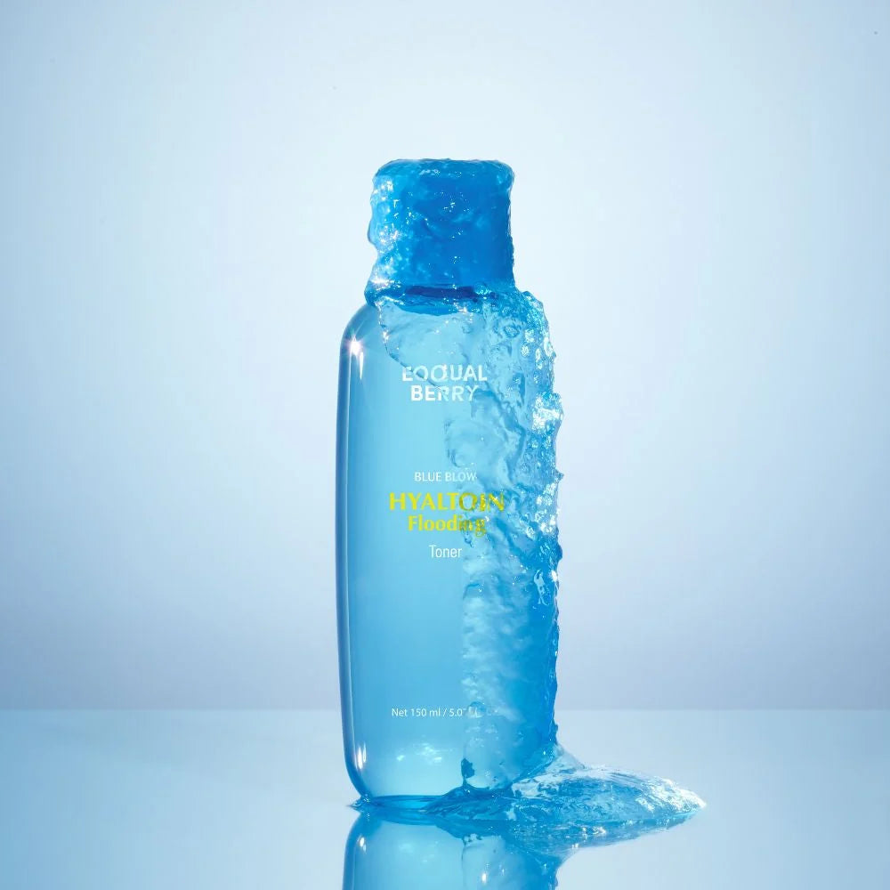 EQQUALBERRY Hyaltoin Flooding Toner 150ml on a blue whiteground