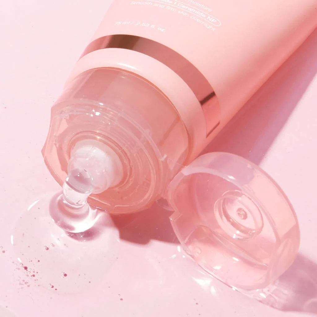 Medicube, Collagen Night Wrapping Mask, 75ml with dropper on a pink background