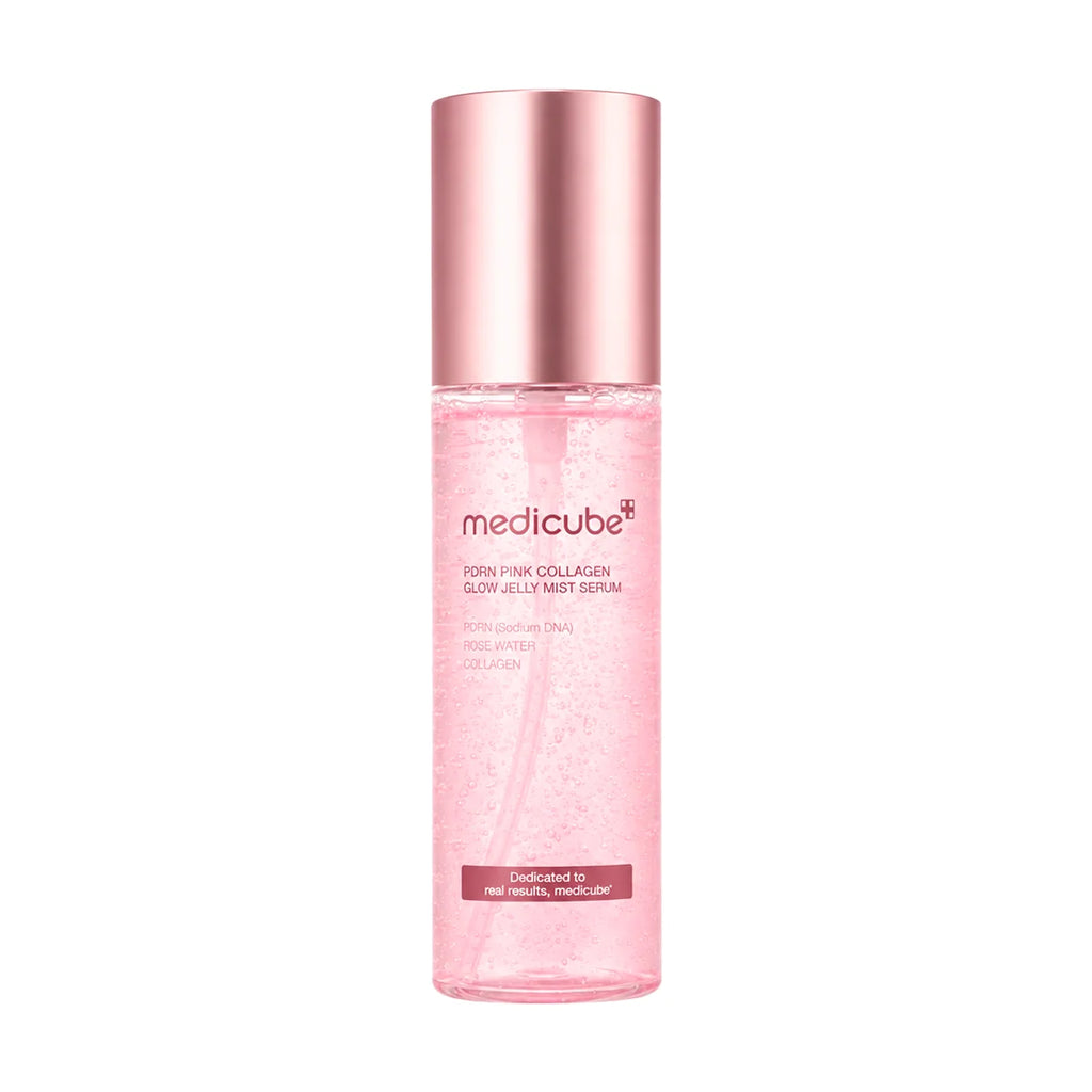 Medicube PDRN Pink Collagen Glow Jelly Mist Serum on a white background