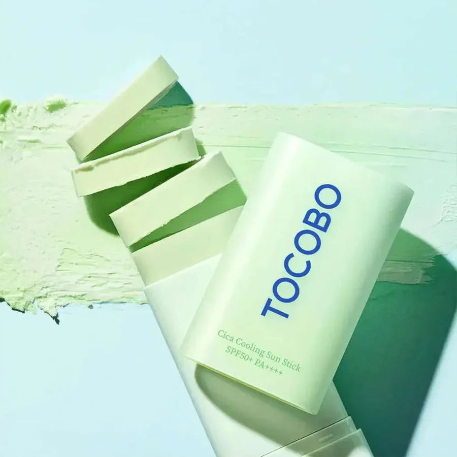 Tocobo Cica Cooling Sun Stick on a light blue background