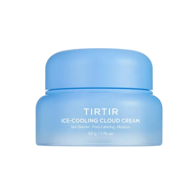 A light blue cosmetic jar of TIRTIR Ice-Cooling Cloud Cream on a solid white background.