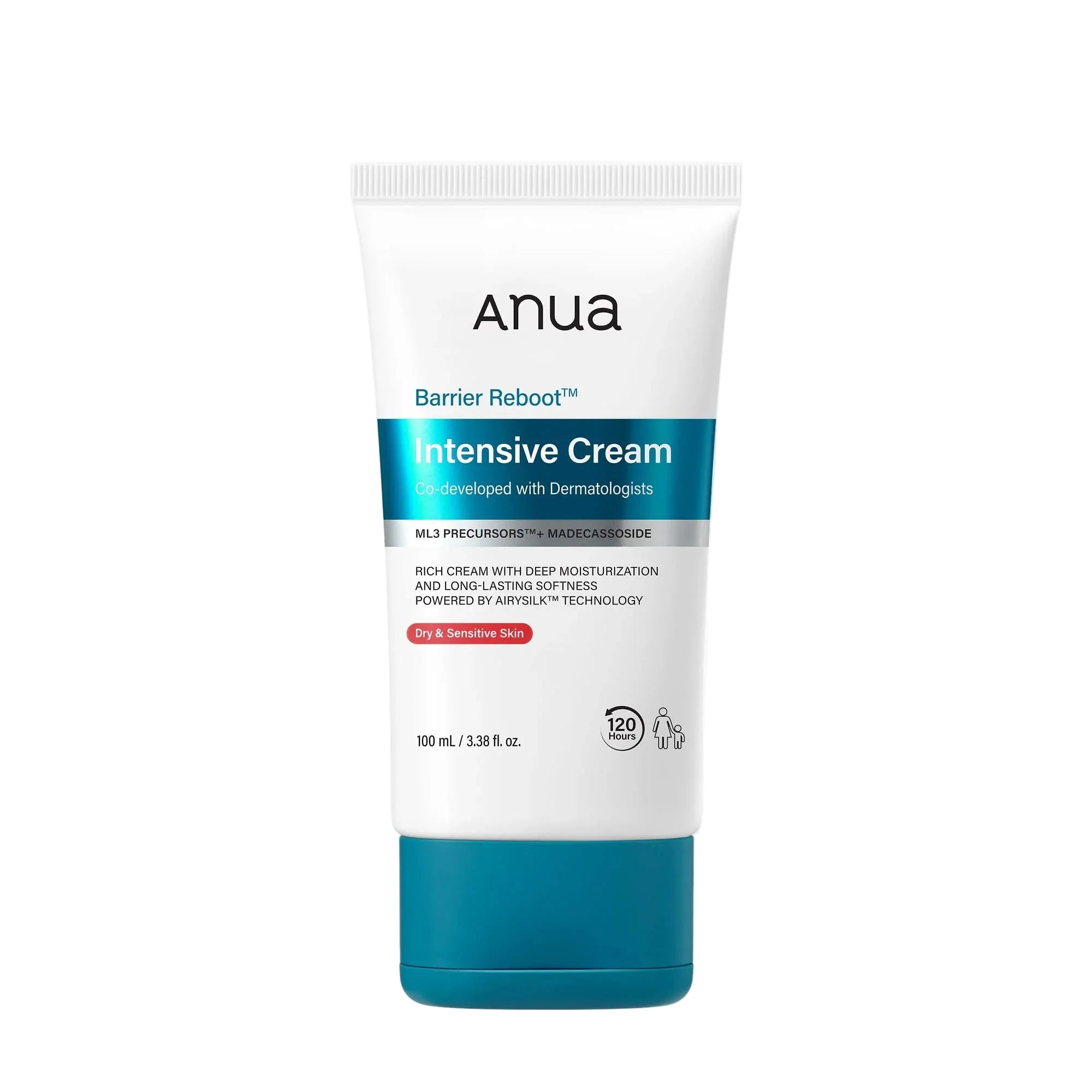 Anua Barrier Reboot Intensive Cream in a 100 mL white squeeze tube with a teal cap, shown on a clean white background.