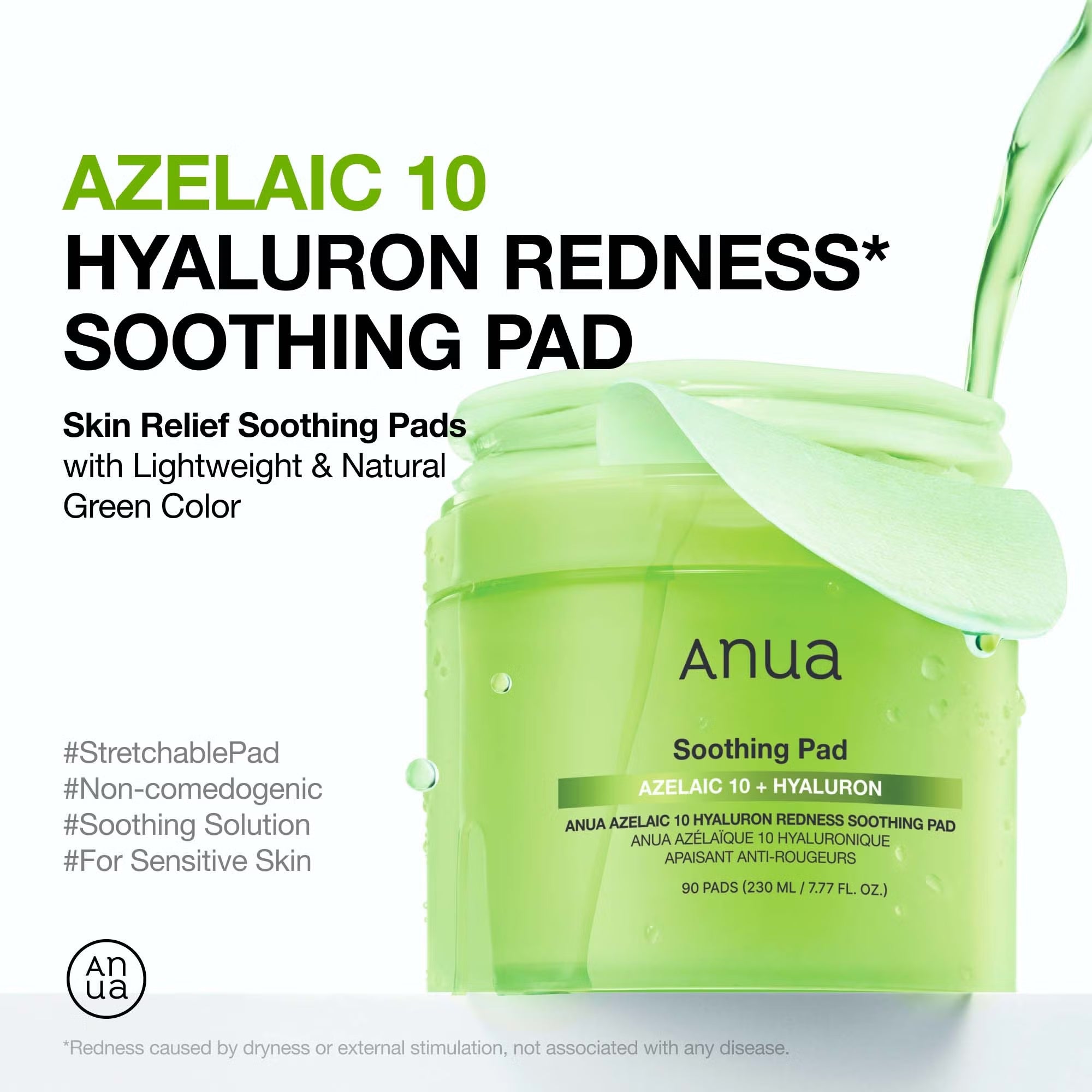Anua, Azelaic 10 Hyaluron Redness Soothing Pad, 90 Pads