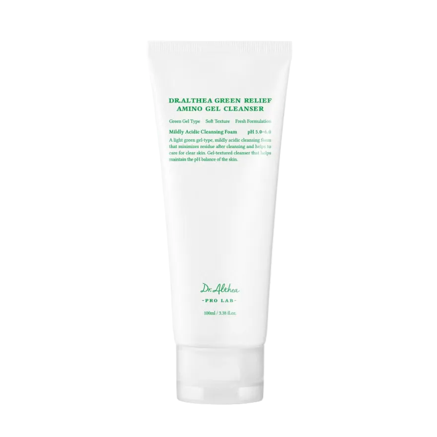 Dr. Althea Green Relief Amino Gel Cleanser tube on a white background