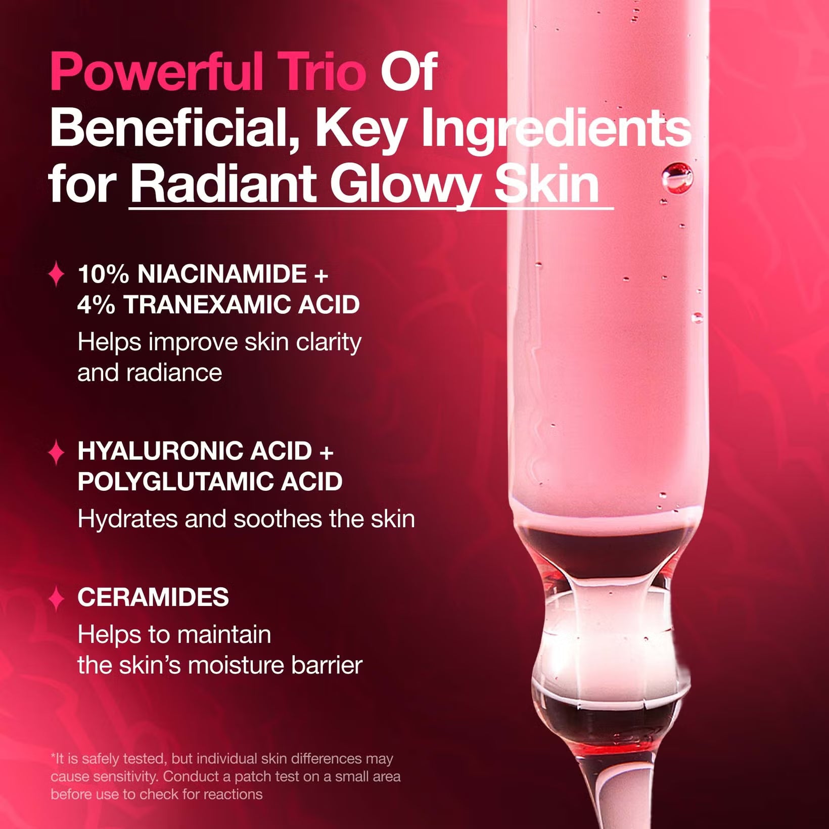 Anua x KPop Demon Hunters, Niacinamide 10 TXA 4 Serum with ingredients listed on a red background