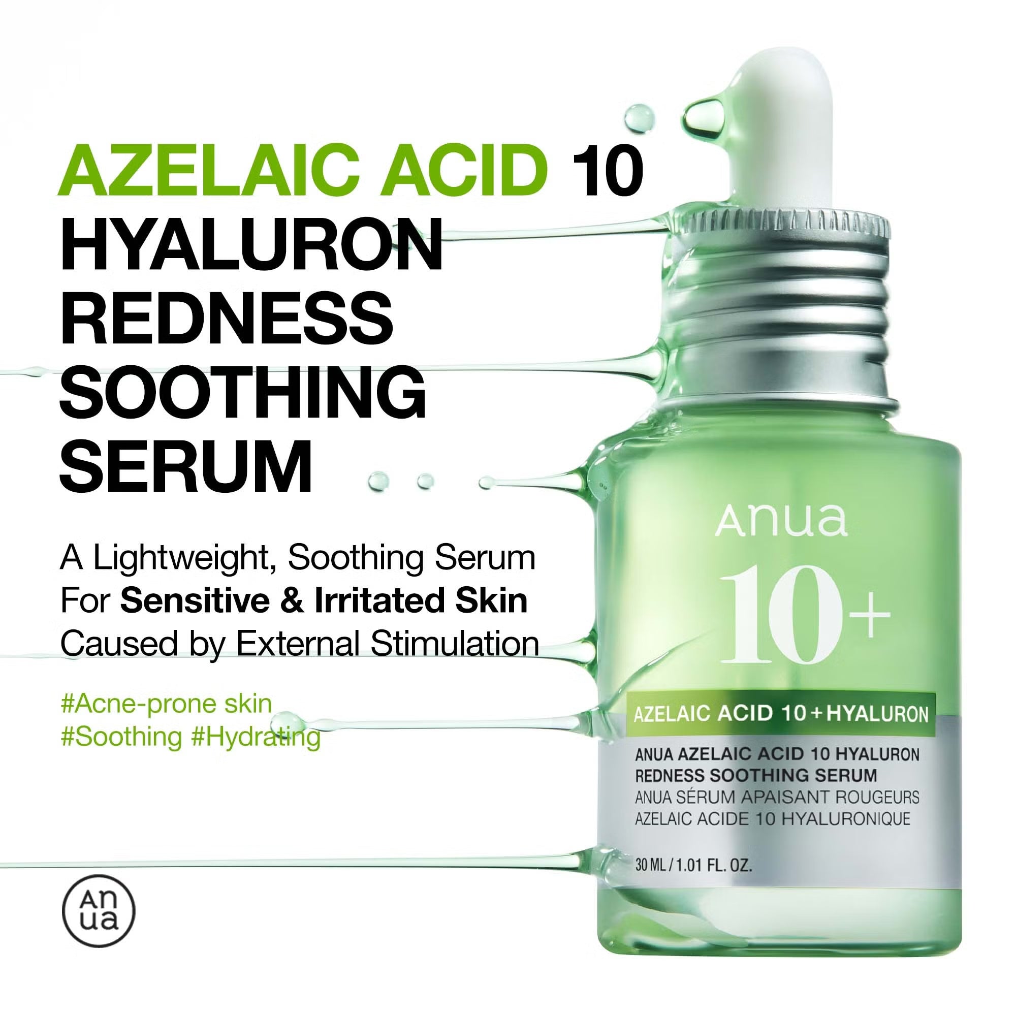 Anua, Azelaic Acid 10 Hyaluron Redness Soothing Serum, 30ml