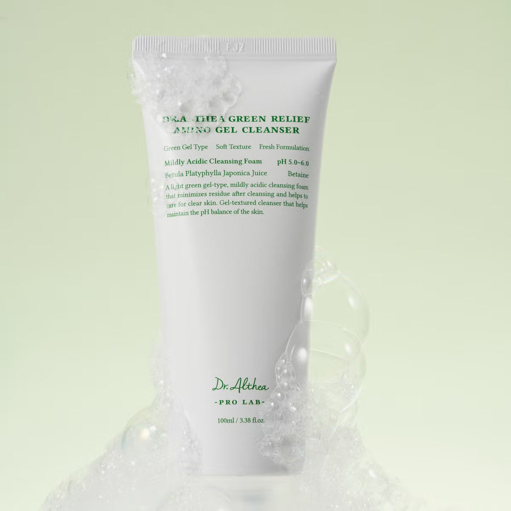 A 100ml squeeze tube of Dr. Althea Green Relief Amino Gel Cleanser 