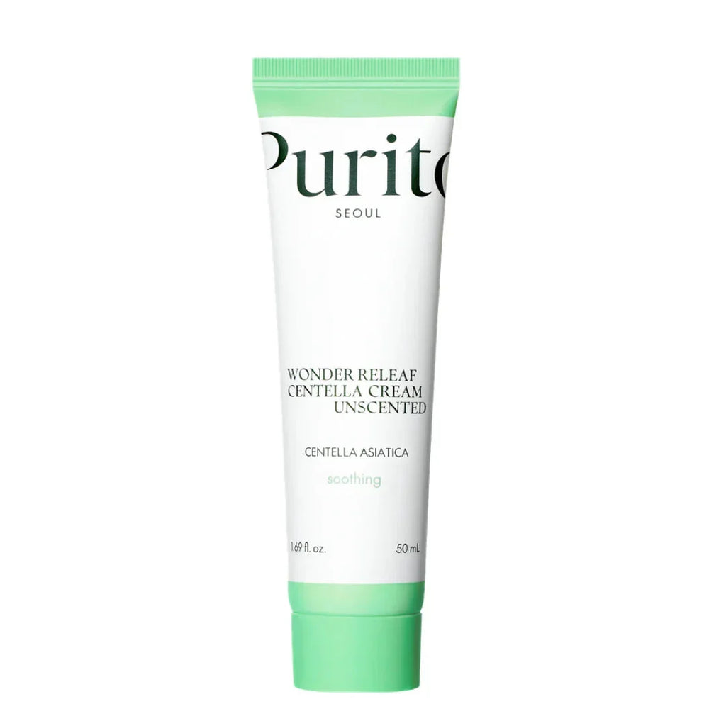 Tube of Purito Wonder Releaf Centella Unscented Cream on a white background