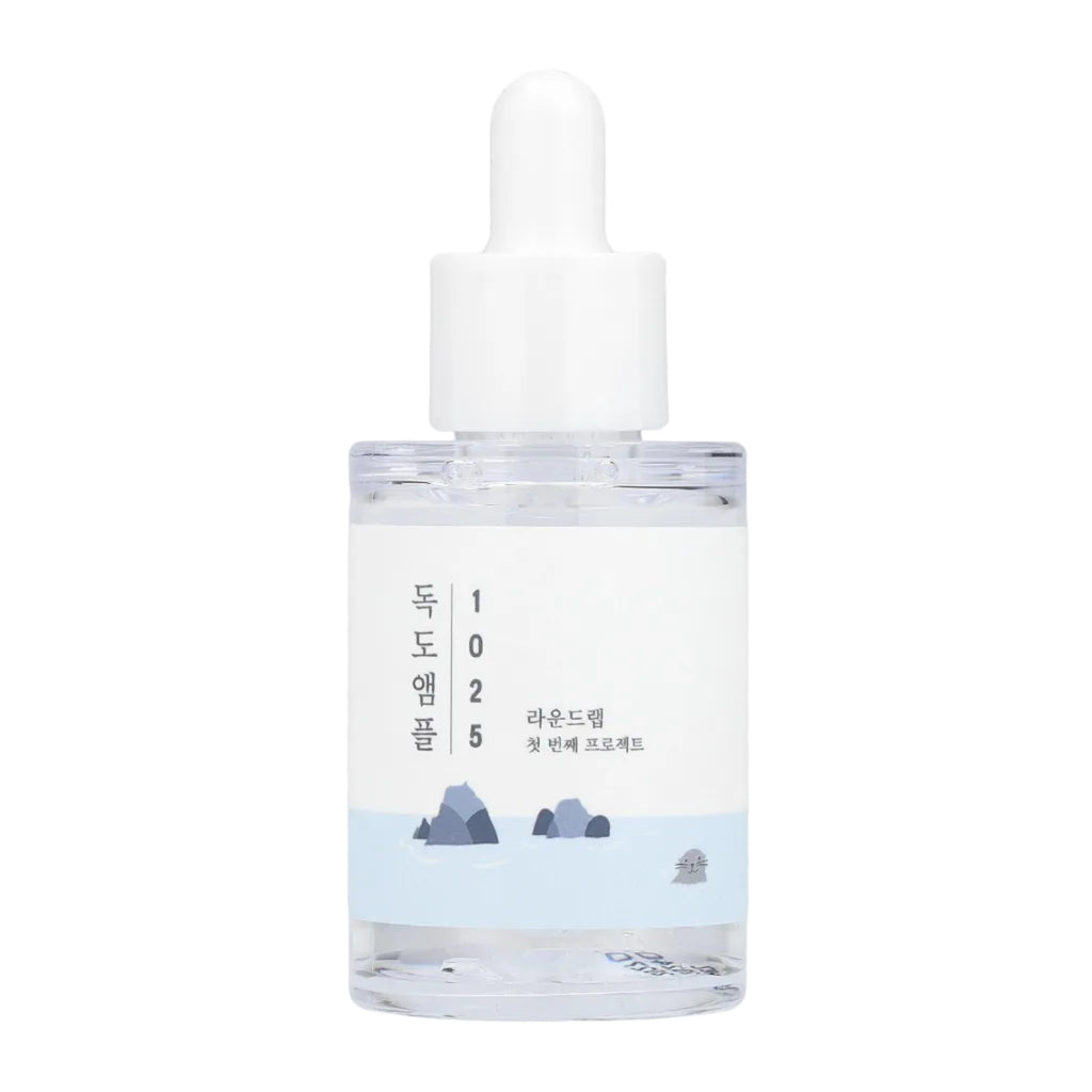 Round Lab 1025 Dokdo Ampoule featuring a light blue mountain graphic.