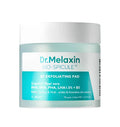 A jar of Dr. Melaxin Bio-Spicule BP Exfoliating Pad, featuring a white lid and a label with white and teal sections, set against a plain white background.